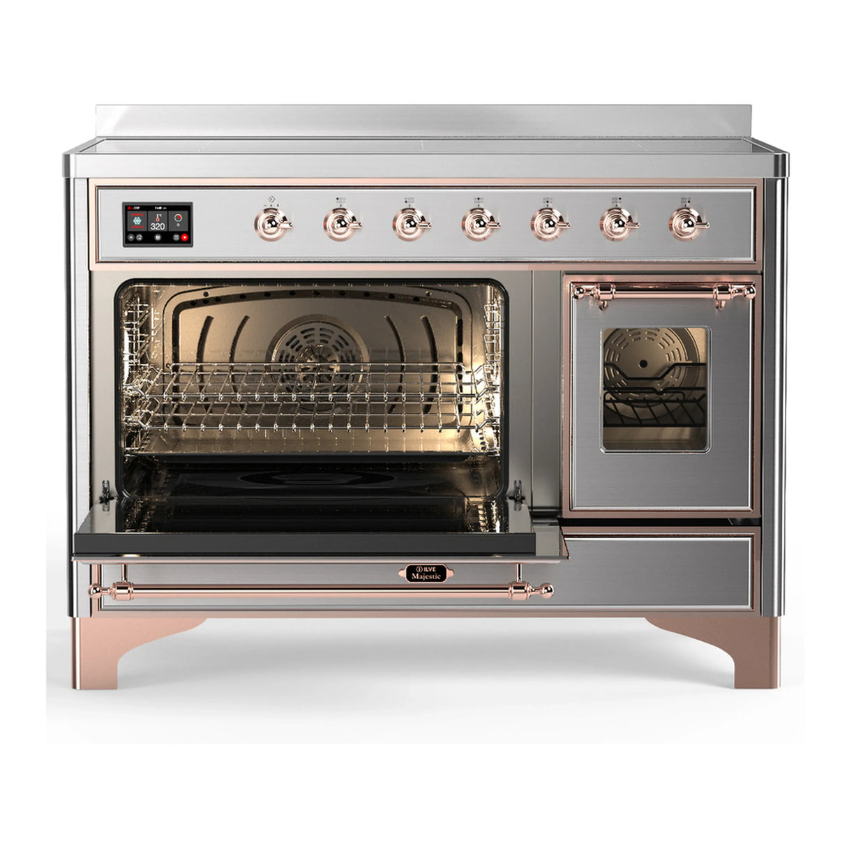 ILVE Majestic III 48-Inch Induction Range with 6 Induction Elements and Triple Glass Door Electric Oven in Stainless Steel with Copper Trim (UMIB48NR3SSP)