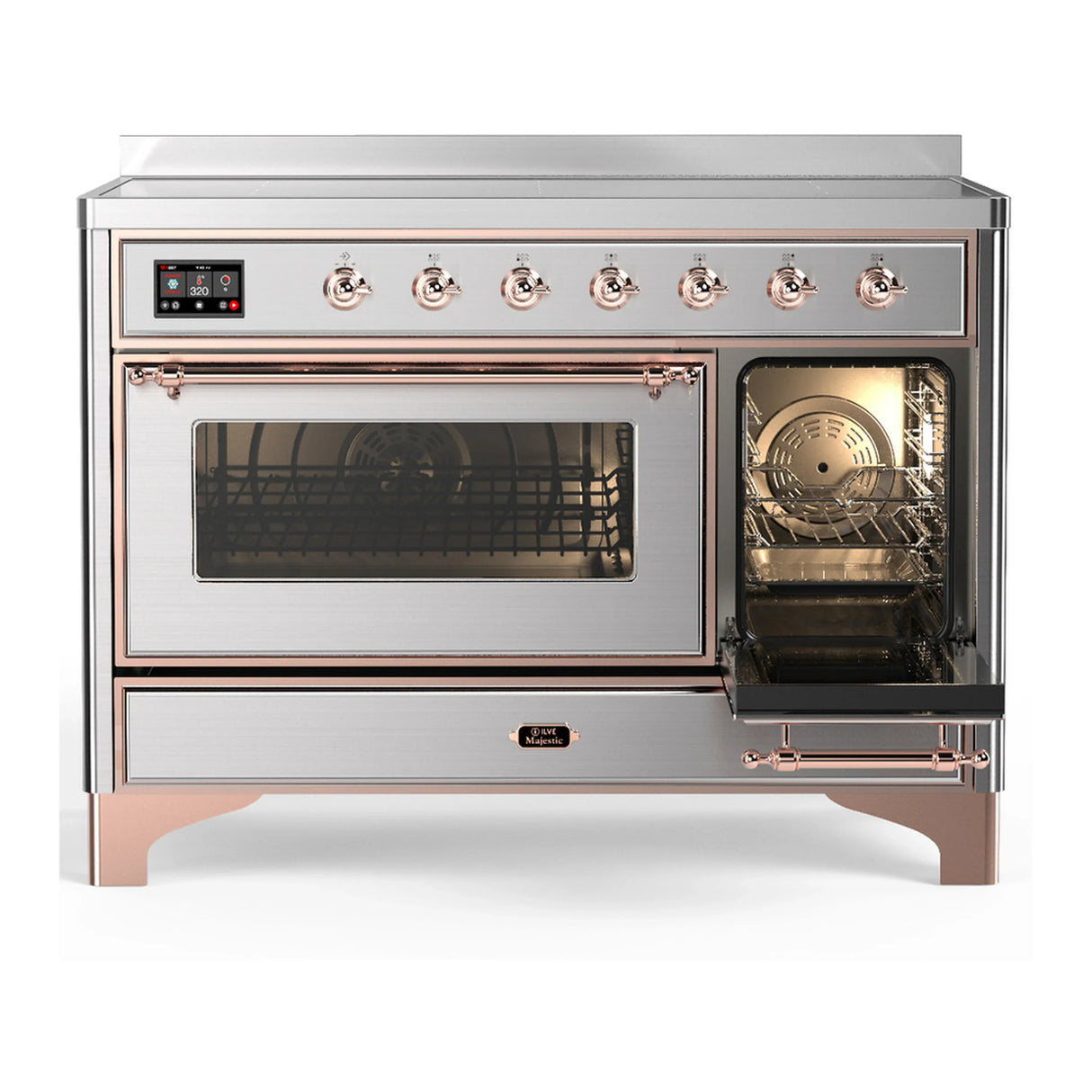 ILVE Majestic III 48-Inch Induction Range with 6 Induction Elements and Triple Glass Door Electric Oven in Stainless Steel with Copper Trim (UMIB48NR3SSP)