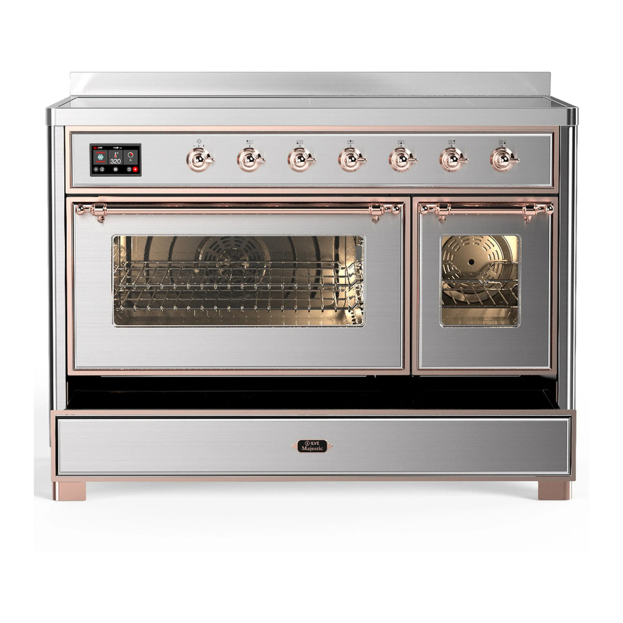 ILVE Majestic III 48-Inch Induction Range with 6 Induction Elements and Triple Glass Door Electric Oven in Stainless Steel with Copper Trim (UMIB48NR3SSP)