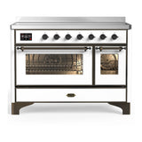 ILVE Majestic III 48-Inch Induction Range with 6 Induction Elements and Triple Glass Door Electric Oven in White with Burnished Trim (UMIB48NR3WHB)