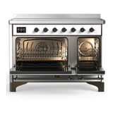 ILVE Majestic III 48-Inch Induction Range with 6 Induction Elements and Triple Glass Door Electric Oven in White with Burnished Trim (UMIB48NR3WHB)