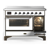 ILVE Majestic III 48-Inch Induction Range with 6 Induction Elements and Triple Glass Door Electric Oven in White with Burnished Trim (UMIB48NR3WHB)