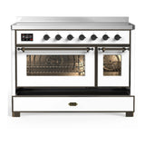 ILVE Majestic III 48-Inch Induction Range with 6 Induction Elements and Triple Glass Door Electric Oven in White with Burnished Trim (UMIB48NR3WHB)