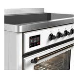 ILVE Majestic III 48-Inch Induction Range with 6 Induction Elements and Triple Glass Door Electric Oven in White with Burnished Trim (UMIB48NR3WHB)