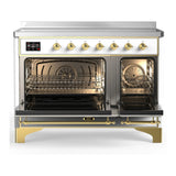ILVE Majestic III 48-Inch Induction Range with 6 Induction Elements and Triple Glass Door Electric Oven in White with Brass Trim (UMIB48NR3WHG)
