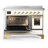 ILVE Majestic III 48-Inch Induction Range with 6 Induction Elements and Triple Glass Door Electric Oven in White with Brass Trim (UMIB48NR3WHG)