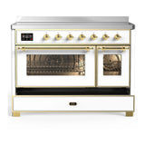 ILVE Majestic III 48-Inch Induction Range with 6 Induction Elements and Triple Glass Door Electric Oven in White with Brass Trim (UMIB48NR3WHG)