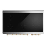 ILVE Majestic III 48-Inch Induction Range with 6 Induction Elements and Triple Glass Door Electric Oven in White with Brass Trim (UMIB48NR3WHG)