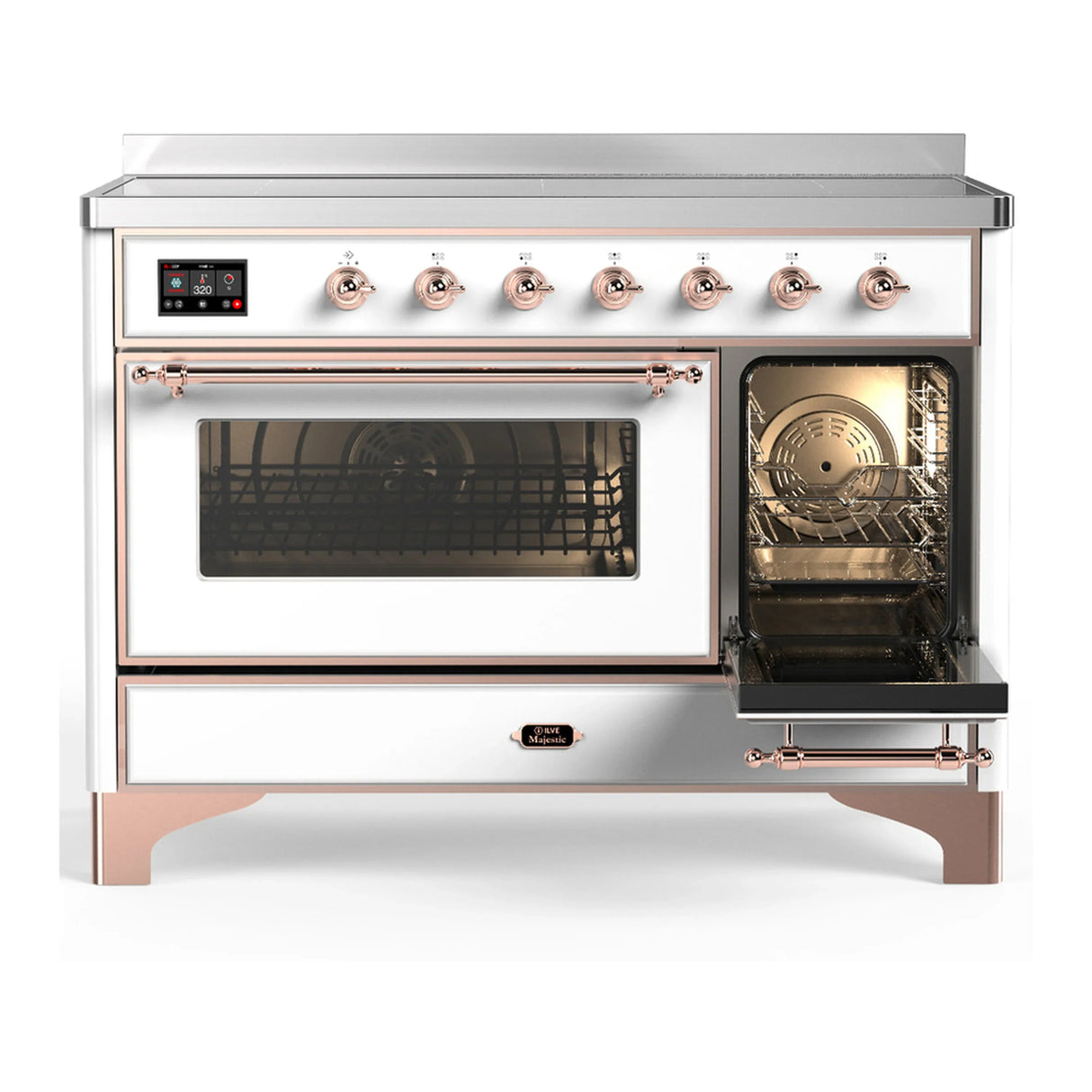 ILVE Majestic III 48-Inch Induction Range with 6 Induction Elements and Triple Glass Door Electric Oven in White with Copper Trim (UMIB48NR3WHP)