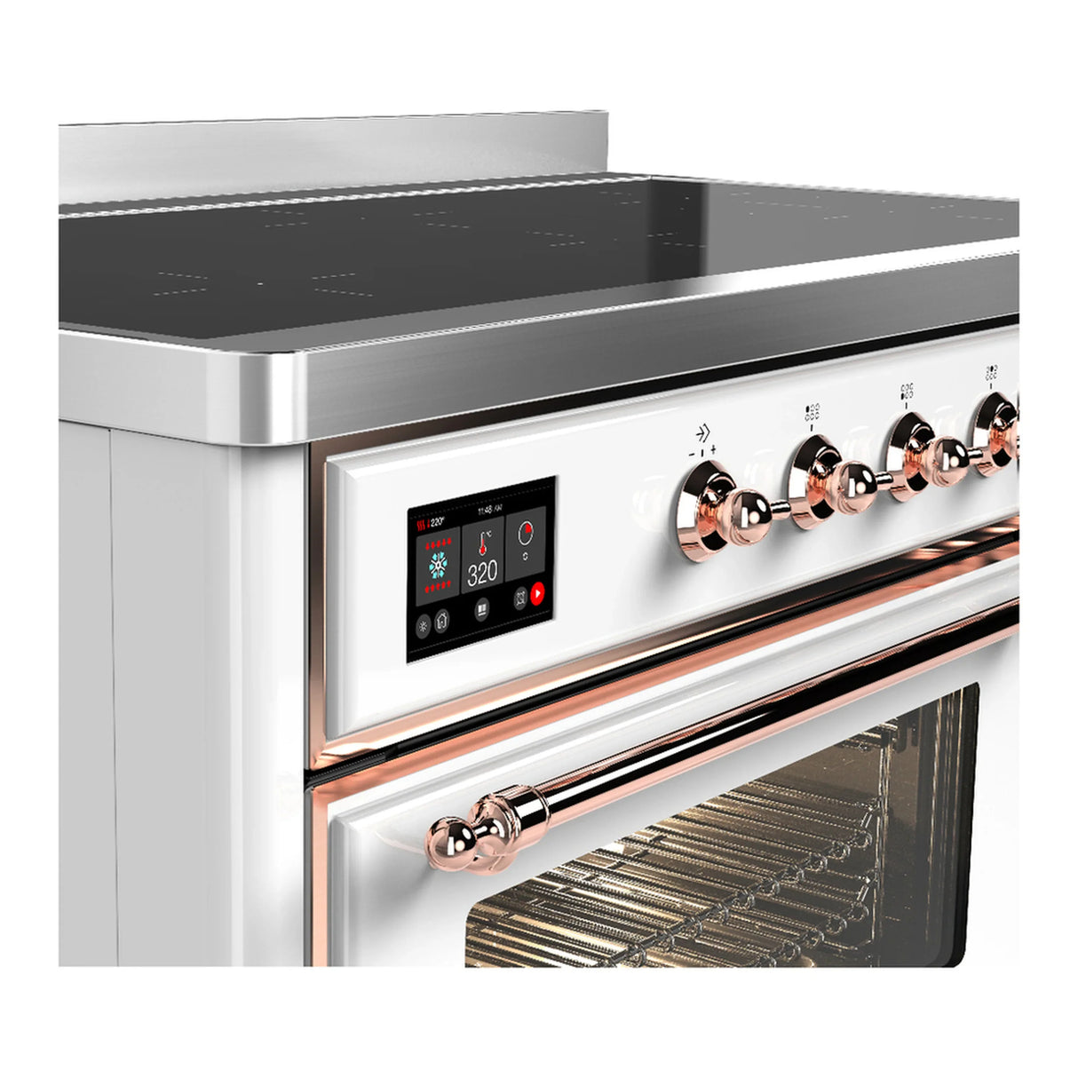 ILVE Majestic III 48-Inch Induction Range with 6 Induction Elements and Triple Glass Door Electric Oven in White with Copper Trim (UMIB48NR3WHP)