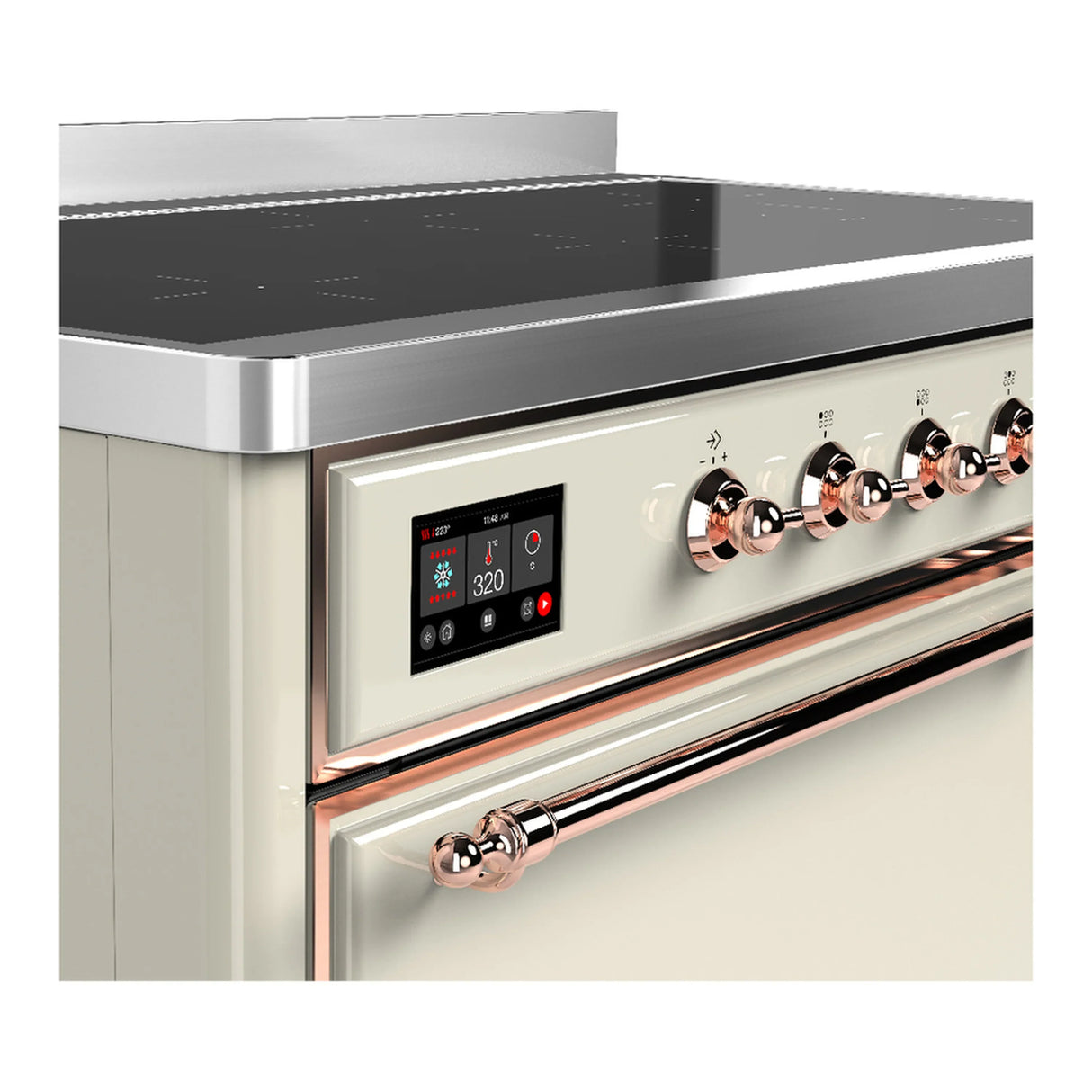 ILVE Majestic III 48-Inch Induction Range with 6 Induction Elements and Solid Door Electric Oven in Antique White with Copper Trim (UMIB48QNR3AWP)