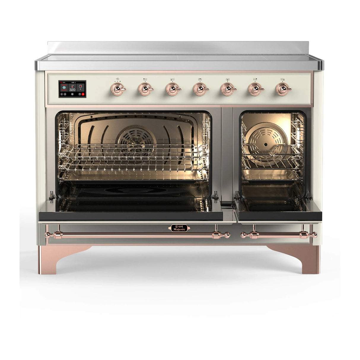 ILVE Majestic III 48-Inch Induction Range with 6 Induction Elements and Solid Door Electric Oven in Antique White with Copper Trim (UMIB48QNR3AWP)