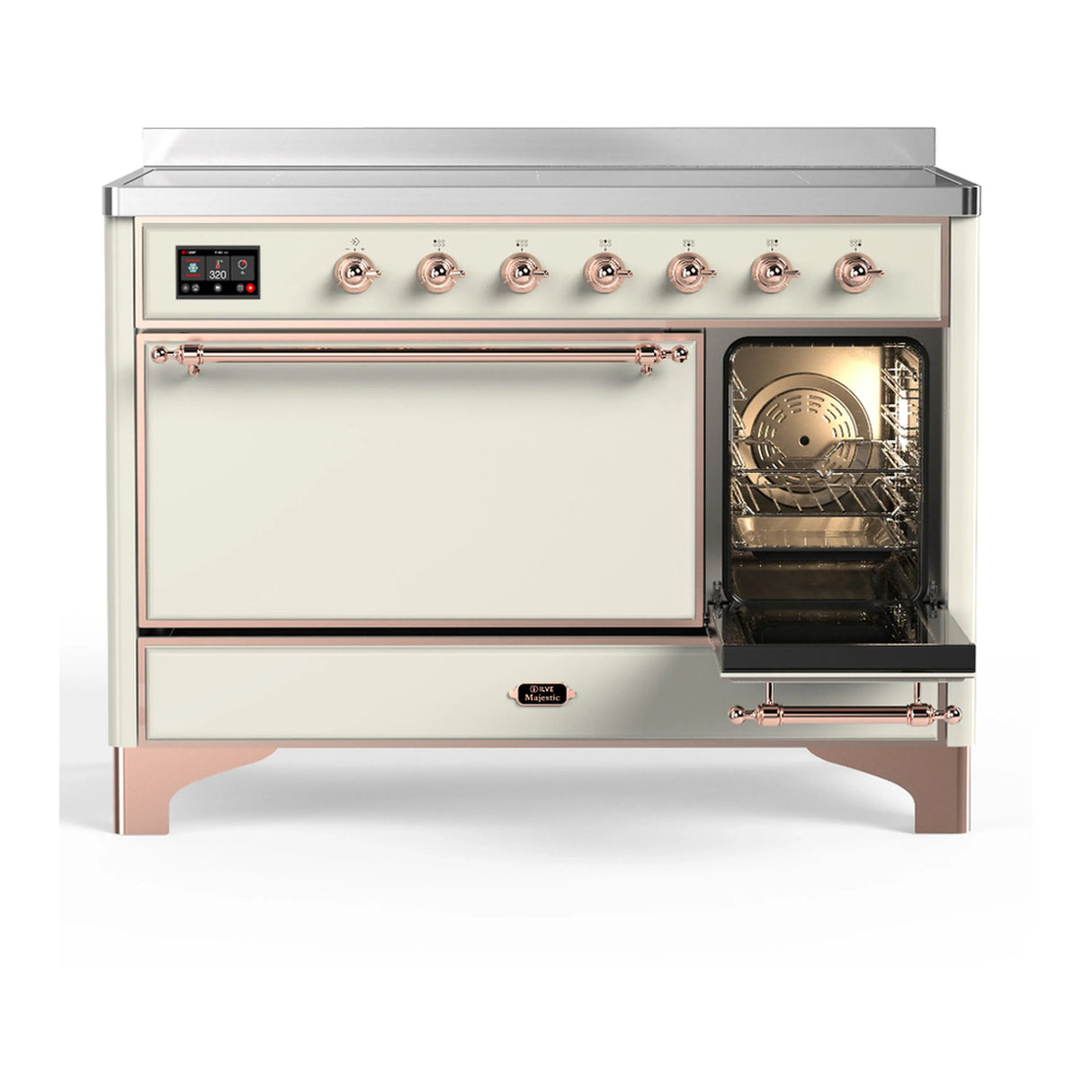 ILVE Majestic III 48-Inch Induction Range with 6 Induction Elements and Solid Door Electric Oven in Antique White with Copper Trim (UMIB48QNR3AWP)