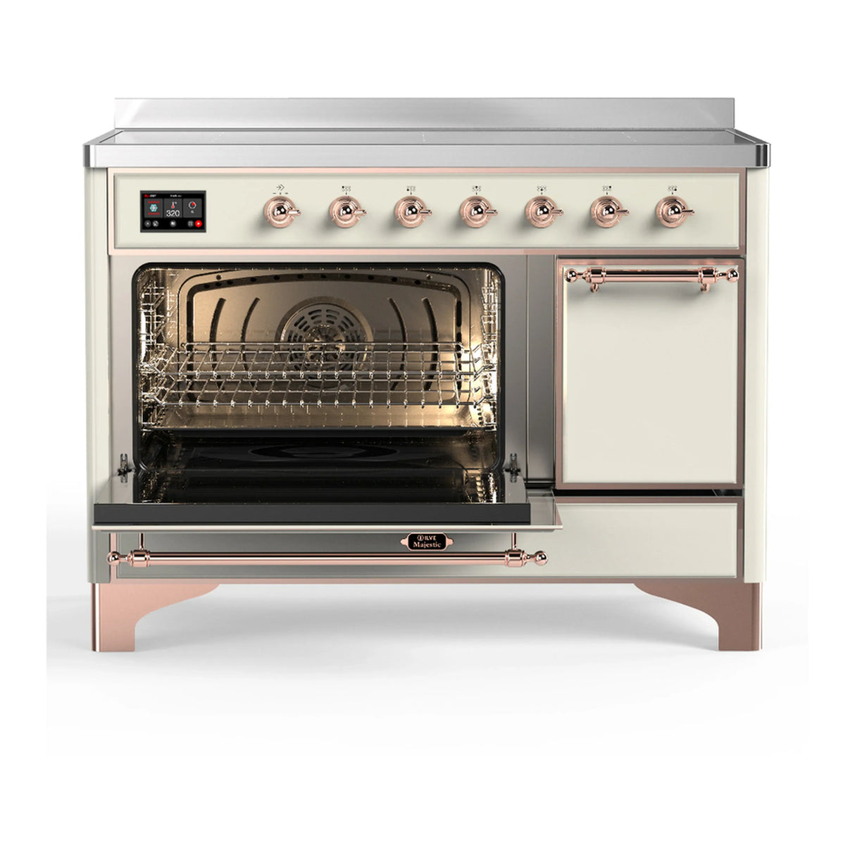 ILVE Majestic III 48-Inch Induction Range with 6 Induction Elements and Solid Door Electric Oven in Antique White with Copper Trim (UMIB48QNR3AWP)