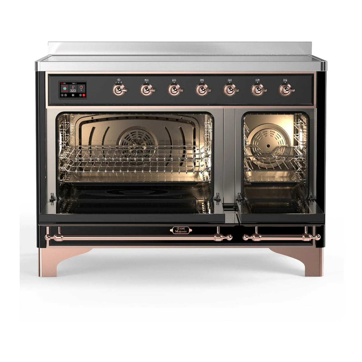 ILVE Majestic III 48-Inch Induction Range with 6 Induction Elements and Solid Door Electric Oven in Glossy Black with Copper Trim (UMIB48QNR3BKP)