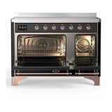 ILVE Majestic III 48-Inch Induction Range with 6 Induction Elements and Solid Door Electric Oven in Glossy Black with Copper Trim (UMIB48QNR3BKP)
