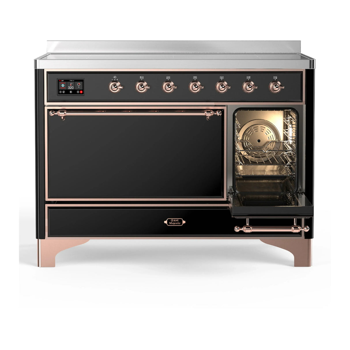 ILVE Majestic III 48-Inch Induction Range with 6 Induction Elements and Solid Door Electric Oven in Glossy Black with Copper Trim (UMIB48QNR3BKP)