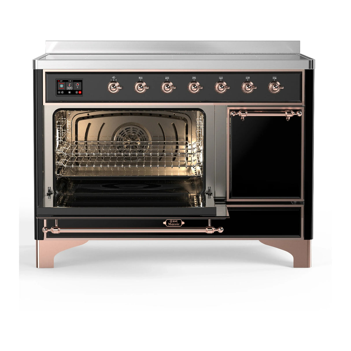 ILVE Majestic III 48-Inch Induction Range with 6 Induction Elements and Solid Door Electric Oven in Glossy Black with Copper Trim (UMIB48QNR3BKP)