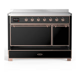 ILVE Majestic III 48-Inch Induction Range with 6 Induction Elements and Solid Door Electric Oven in Glossy Black with Copper Trim (UMIB48QNR3BKP)