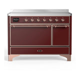 ILVE Majestic III 48-Inch Induction Range with 6 Induction Elements and Solid Door Electric Oven in Burgundy with Copper Trim (UMIB48QNR3BUP)