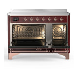 ILVE Majestic III 48-Inch Induction Range with 6 Induction Elements and Solid Door Electric Oven in Burgundy with Copper Trim (UMIB48QNR3BUP)