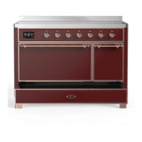 ILVE Majestic III 48-Inch Induction Range with 6 Induction Elements and Solid Door Electric Oven in Burgundy with Copper Trim (UMIB48QNR3BUP)