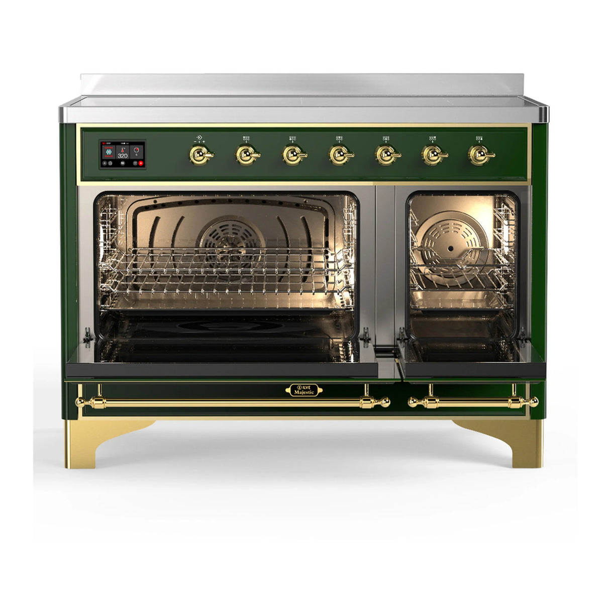 ILVE Majestic III 48-Inch Induction Range with 6 Induction Elements and Solid Door Electric Oven in Emerald Green with Brass Trim (UMIB48QNR3EGG)