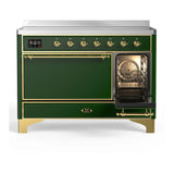 ILVE Majestic III 48-Inch Induction Range with 6 Induction Elements and Solid Door Electric Oven in Emerald Green with Brass Trim (UMIB48QNR3EGG)