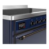 ILVE Majestic III 48-Inch Induction Range with 6 Induction Elements and Solid Door Electric Oven in Mightnight Blue with Burnished Trim (UMIB48QNR3MBB)