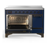 ILVE Majestic III 48-Inch Induction Range with 6 Induction Elements and Solid Door Electric Oven in Mightnight Blue with Burnished Trim (UMIB48QNR3MBB)