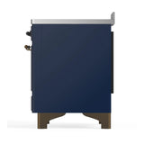 ILVE Majestic III 48-Inch Induction Range with 6 Induction Elements and Solid Door Electric Oven in Mightnight Blue with Burnished Trim (UMIB48QNR3MBB)