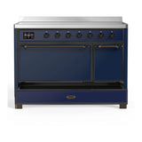 ILVE Majestic III 48-Inch Induction Range with 6 Induction Elements and Solid Door Electric Oven in Mightnight Blue with Burnished Trim (UMIB48QNR3MBB)