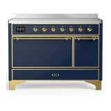 ILVE Majestic III 48-Inch Induction Range with 6 Induction Elements and Solid Door Electric Oven in Mightnight Blue with Brass Trim (UMIB48QNR3MBG)