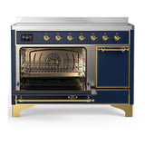 ILVE Majestic III 48-Inch Induction Range with 6 Induction Elements and Solid Door Electric Oven in Mightnight Blue with Brass Trim (UMIB48QNR3MBG)