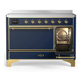 ILVE Majestic III 48-Inch Induction Range with 6 Induction Elements and Solid Door Electric Oven in Mightnight Blue with Brass Trim (UMIB48QNR3MBG)