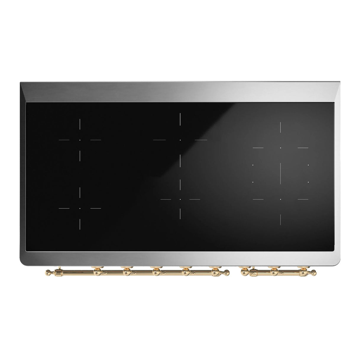 ILVE Majestic III 48-Inch Induction Range with 6 Induction Elements and Solid Door Electric Oven in Mightnight Blue with Brass Trim (UMIB48QNR3MBG)