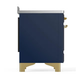 ILVE Majestic III 48-Inch Induction Range with 6 Induction Elements and Solid Door Electric Oven in Mightnight Blue with Brass Trim (UMIB48QNR3MBG)