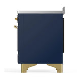 ILVE Majestic III 48-Inch Induction Range with 6 Induction Elements and Solid Door Electric Oven in Mightnight Blue with Brass Trim (UMIB48QNR3MBG)
