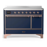 ILVE Majestic III 48-Inch Induction Range with 6 Induction Elements and Solid Door Electric Oven in Mightnight Blue with Copper Trim (UMIB48QNR3MBP)