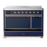 ILVE Majestic III 48-Inch Induction Range with 6 Induction Elements and Solid Door Electric Oven in Mightnight Blue with Copper Trim (UMIB48QNR3MBP)