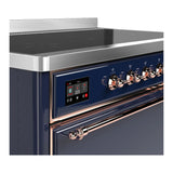 ILVE Majestic III 48-Inch Induction Range with 6 Induction Elements and Solid Door Electric Oven in Mightnight Blue with Copper Trim (UMIB48QNR3MBP)