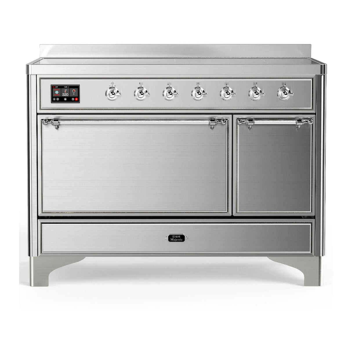 ILVE Majestic III 48-Inch Induction Range with 6 Induction Elements and Solid Door Electric Oven in Stainless Steel with Chrome Trim (UMIB48QNR3SSC)