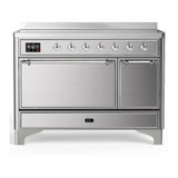 ILVE Majestic III 48-Inch Induction Range with 6 Induction Elements and Solid Door Electric Oven in Stainless Steel with Chrome Trim (UMIB48QNR3SSC)