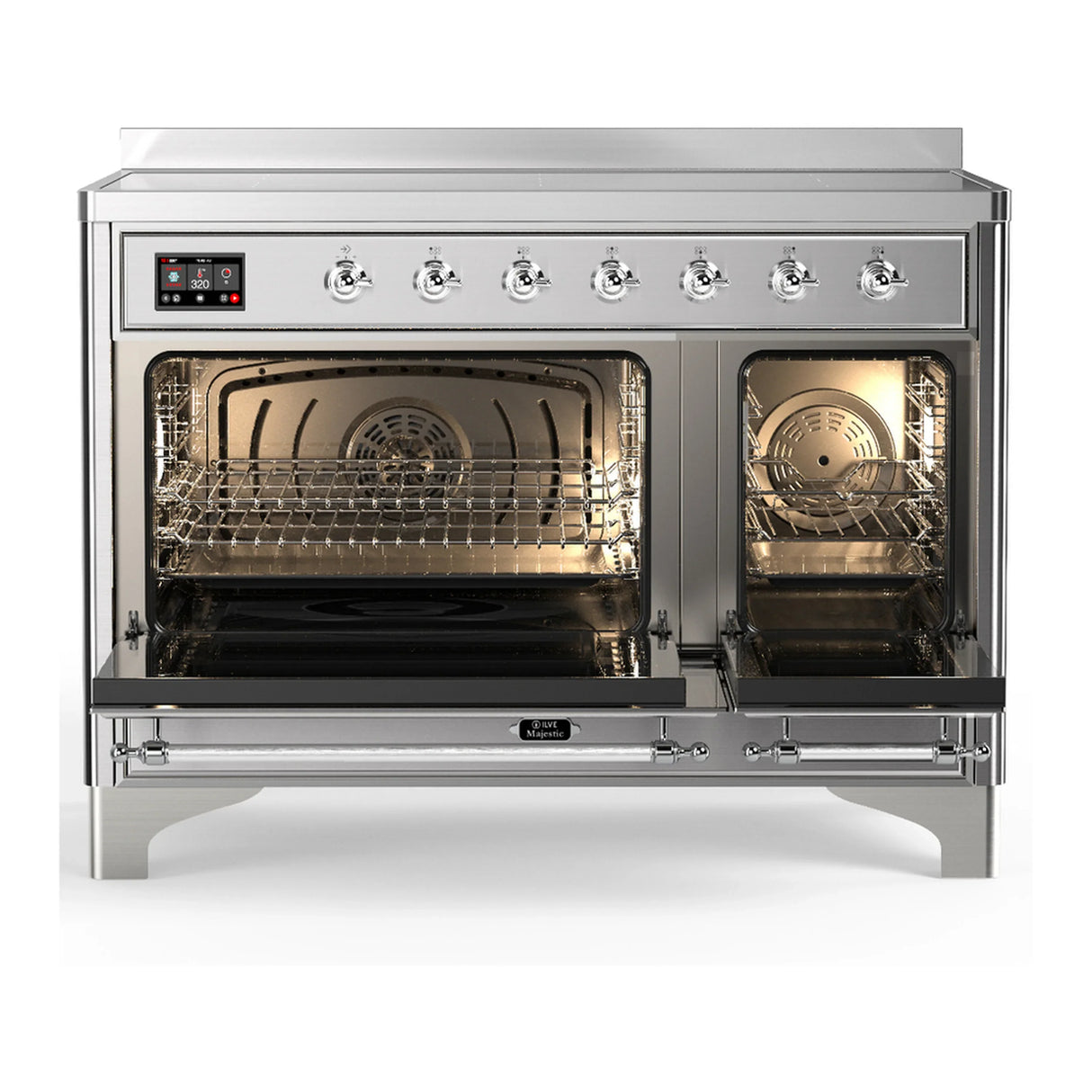 ILVE Majestic III 48-Inch Induction Range with 6 Induction Elements and Solid Door Electric Oven in Stainless Steel with Chrome Trim (UMIB48QNR3SSC)