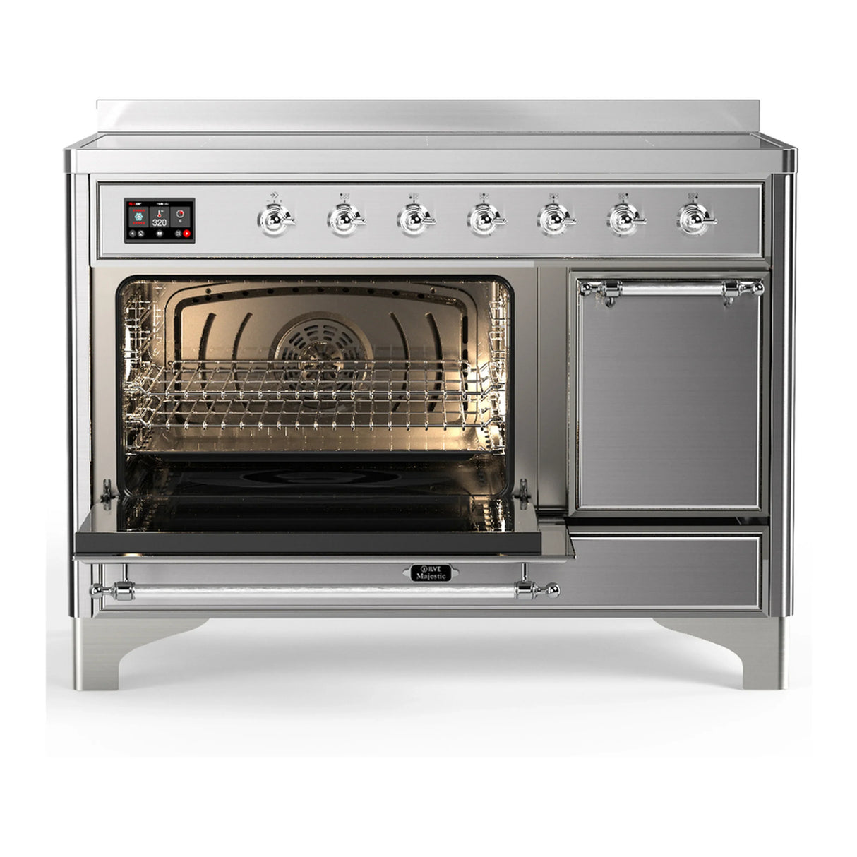 ILVE Majestic III 48-Inch Induction Range with 6 Induction Elements and Solid Door Electric Oven in Stainless Steel with Chrome Trim (UMIB48QNR3SSC)