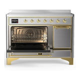 ILVE Majestic III 48-Inch Induction Range with 6 Induction Elements and Solid Door Electric Oven in Stainless Steel with Brass Trim (UMIB48QNR3SSG)