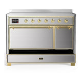ILVE Majestic III 48-Inch Induction Range with 6 Induction Elements and Solid Door Electric Oven in Stainless Steel with Brass Trim (UMIB48QNR3SSG)