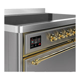 ILVE Majestic III 48-Inch Induction Range with 6 Induction Elements and Solid Door Electric Oven in Stainless Steel with Brass Trim (UMIB48QNR3SSG)