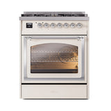 ILVE Nostalgie II Noblesse 30-Inch Propane Gas Dual Fuel Range with Triple Glass Door in Antique White with Chrome Trim (UN30NMPAWCLP)