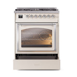 ILVE Nostalgie II Noblesse 30-Inch Propane Gas Dual Fuel Range with Triple Glass Door in Antique White with Chrome Trim (UN30NMPAWCLP)
